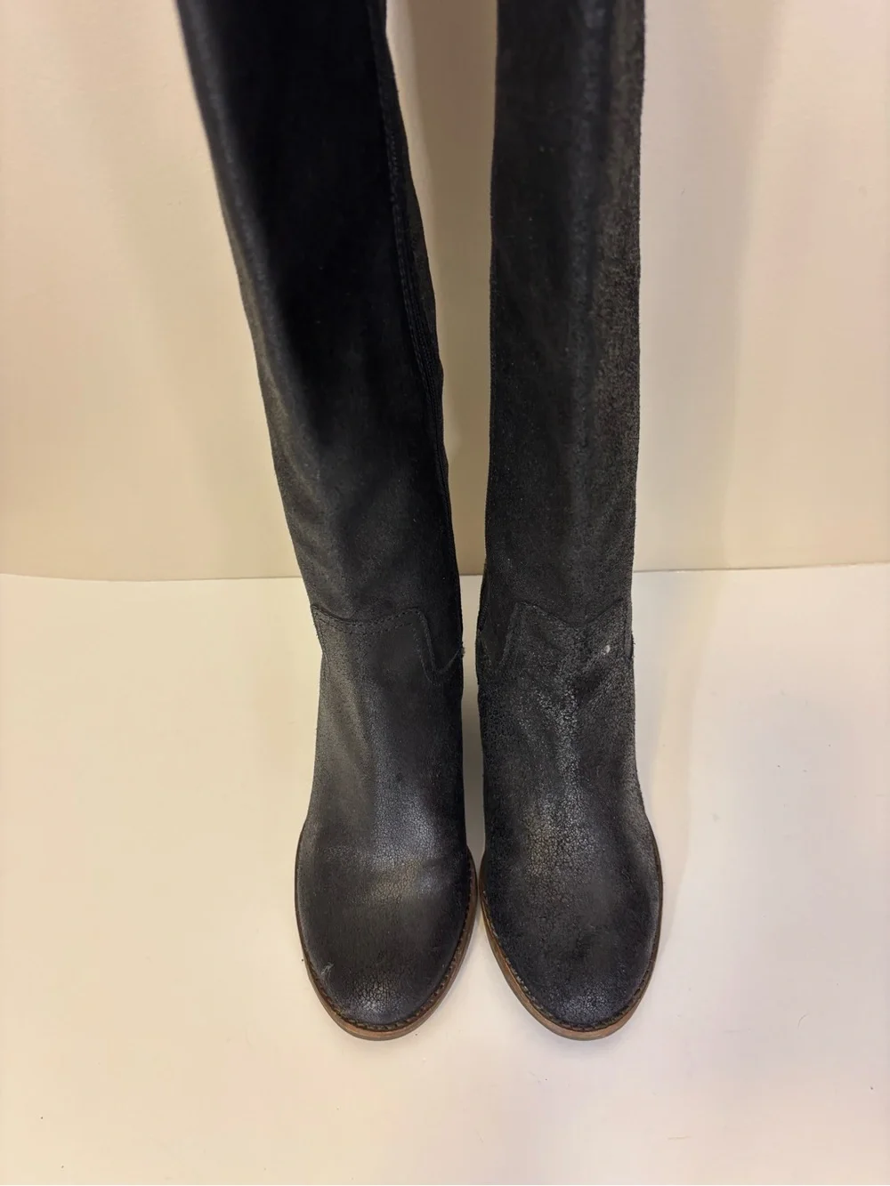 Lucky Brand Black Suede Shimmer Wedge Knee High Tall Boots 9.5